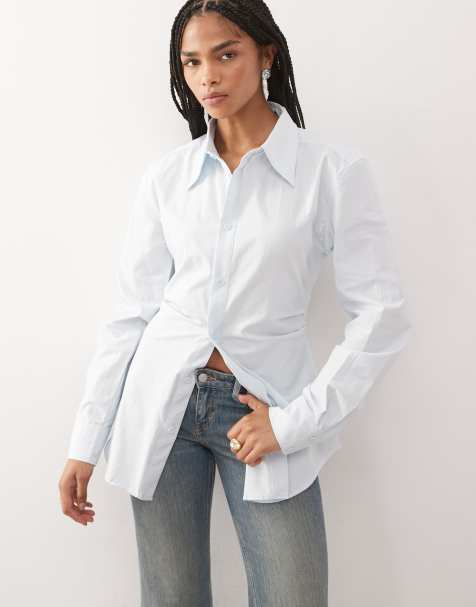 Lioness - Naomi - Camicia stretta in vita blu tenue con colletto - view 1