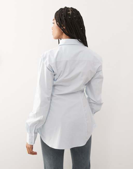 Lioness - Naomi - Camicia stretta in vita blu tenue con colletto, 4 di 4