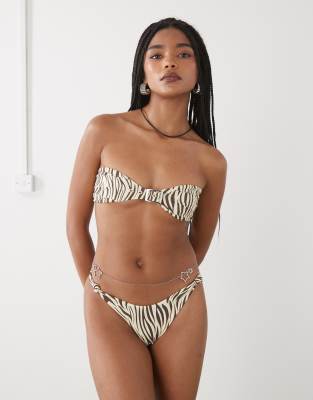 Lioness Lioness Naomi knot detail bikini bottom co-ord in zebra-Multi