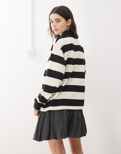 Lioness Nautica collared long sleeve rugby polo shirt in black and white stripe, 4 of 4