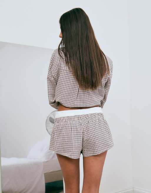 Lioness Nirvana contrast short co-ord in beige plaid check, 3 of 5