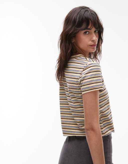 Lioness North light v neck short sleeve t-shirt in yellow stripes, 3 of 4