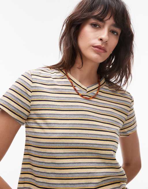 Lioness North light v neck short sleeve t-shirt in yellow stripes, 4 of 4