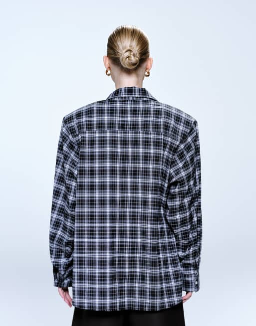 Lioness - Notting Hill - Sort ternet skjorte med skulderpuder og multifunktionel front med knapper i oversized pasform i bomuld, 4 af 4