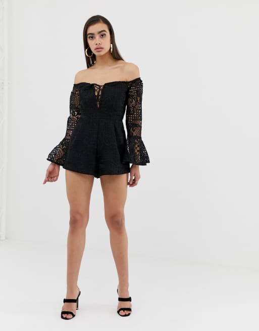 Black off best sale the shoulder playsuit