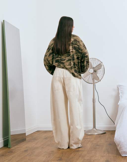 Lioness Out Of Office tie front tapered barrel pants in cream, 3 of 5
