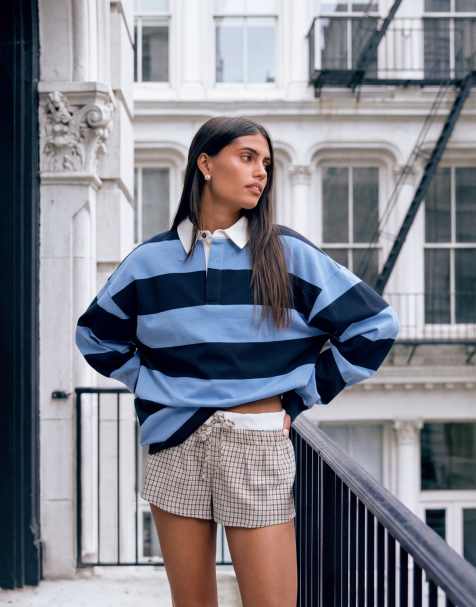 Lioness Outbound oversized contrast collar jersey in navy stripe - view 1