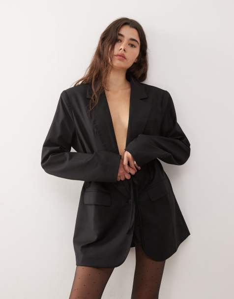 Lioness oversized cinched tie waist blazer mini dress in black - view 1