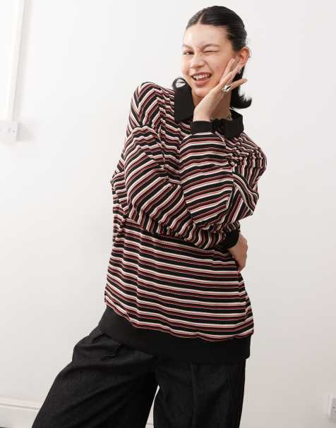 Lioness - Oversized gestreept rugbyshirt met kraagje in zwart - view 1