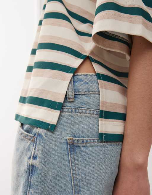 Lioness oversized short sleeve side split t-shirt in green stripe, 4 of 4
