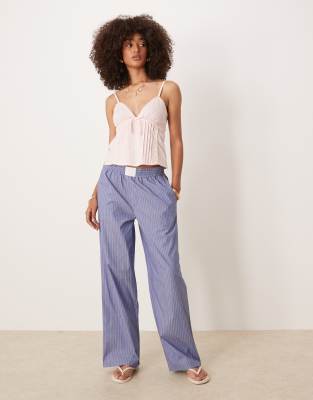 Lioness - Pantalon ample en popeline à taille style boxer et rayures - Bleu-Multicolore