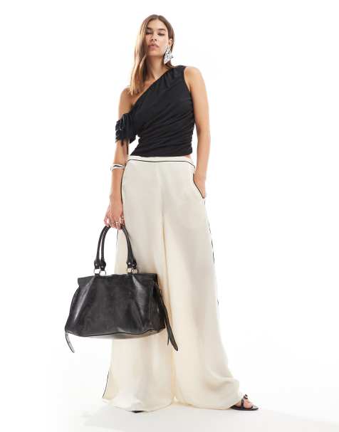 Lioness - Pantalon ample en satin avec passepoils contrastants - Ivoire - view 1