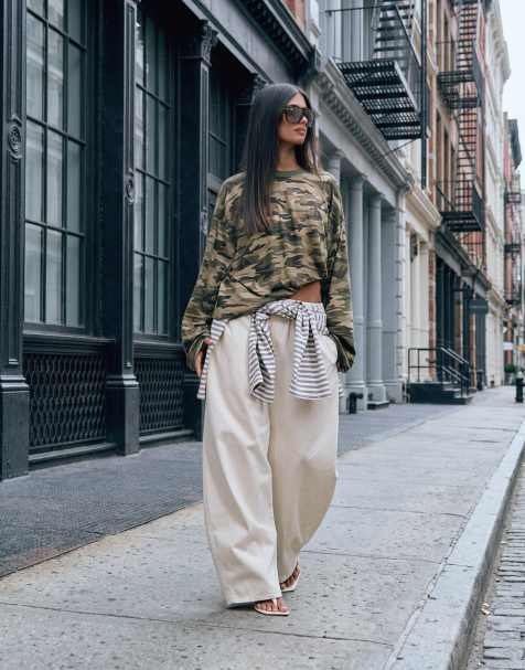 Lioness - pantalón barrel tapered con cierre delantero anudado en crema - view 1