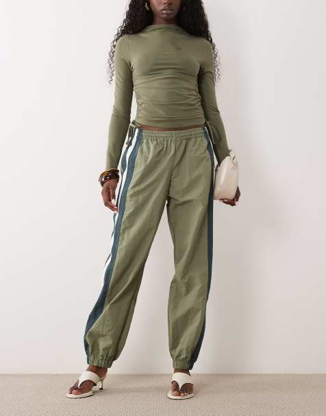 Lioness pantalon coupe-vent en nylon avec bande latérale détail, kaki - view 1