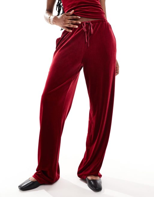 Lioness - Pantalon de jogging ample d'ensemble en velours à taille basse - Bordeaux, 2 de 5