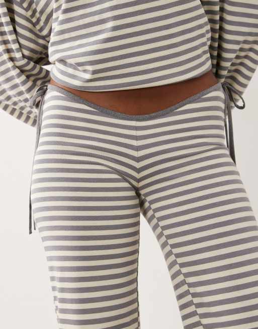 Lioness pantalon droit à lien à la taille en mélange de coton à rayures cendrées, 3 de 5