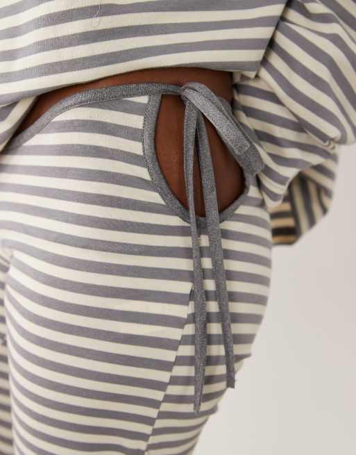 Lioness pantalon droit à lien à la taille en mélange de coton à rayures cendrées, 4 de 5