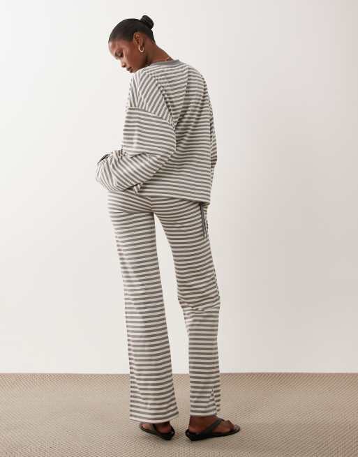Lioness pantalon droit à lien à la taille en mélange de coton à rayures cendrées, 5 de 5