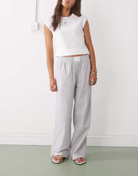 Lioness - Pantalon large rayé en popeline avec taille style caleçon - Bleu et crème - view 1