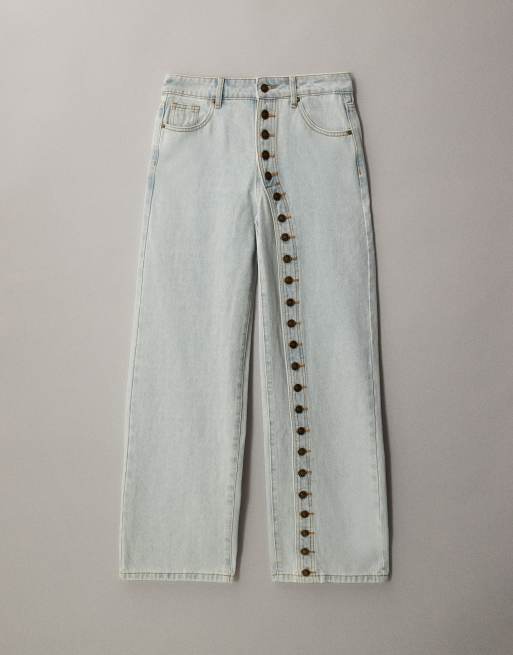 Lioness Penny asymmetric button detail relaxed leg jeans in light wash, 5 of 7