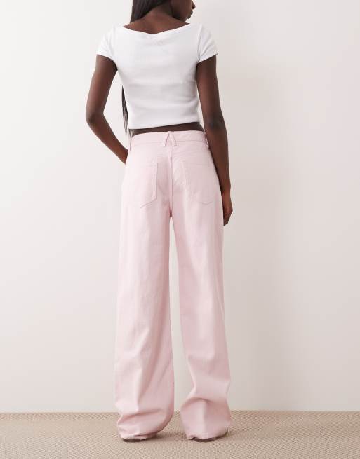 Lioness Penny asymmetric button detail relaxed leg jeans in pink, 3 of 5