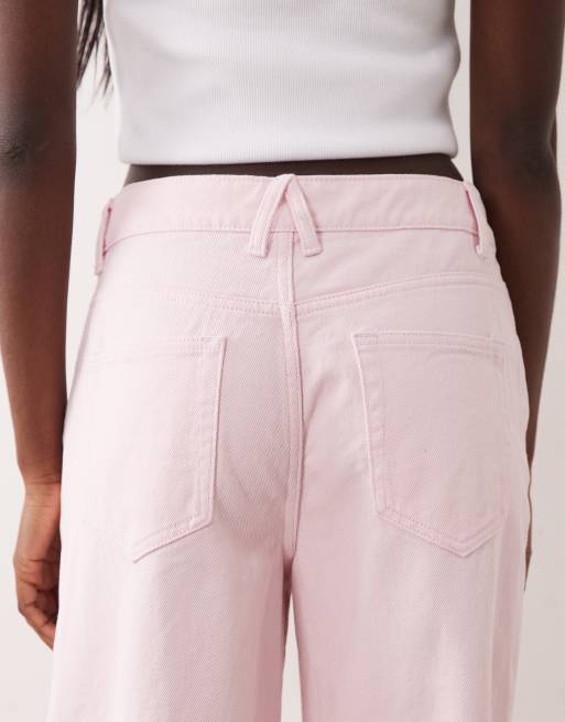 Lioness Penny asymmetric button detail relaxed leg jeans in pink, 4 of 5