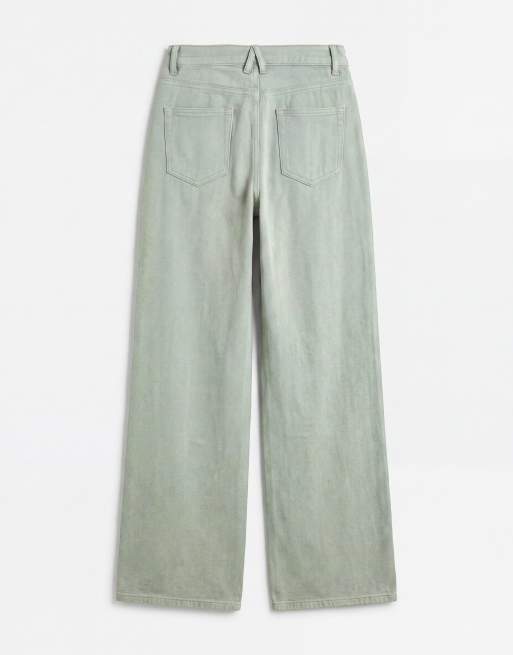 Lioness Penny asymmetric button detail relaxed leg jeans in sage, 7 of 9