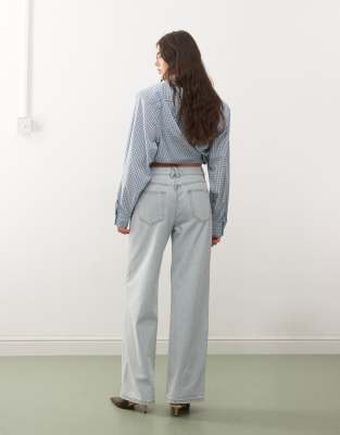 Lioness Penny Asymmetric Button Detail Wide Leg Jeans In Blue