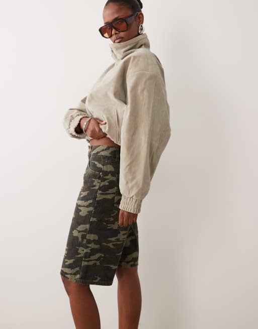 Lioness Penny exclusive asymmetric button detail relaxed leg jorts in camo print, 2 of 5