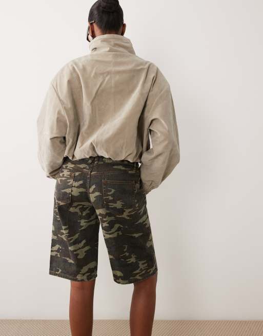 Lioness Penny exclusive asymmetric button detail relaxed leg jorts in camo print, 5 of 5