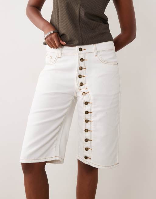 Lioness Penny exclusive asymmetric button detail relaxed leg jorts in white, 2 of 5