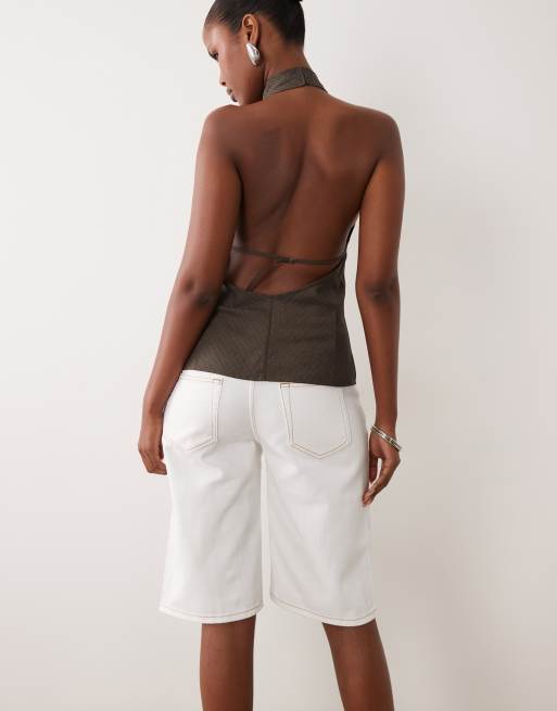 Lioness Penny exclusive asymmetric button detail relaxed leg jorts in white, 3 of 5
