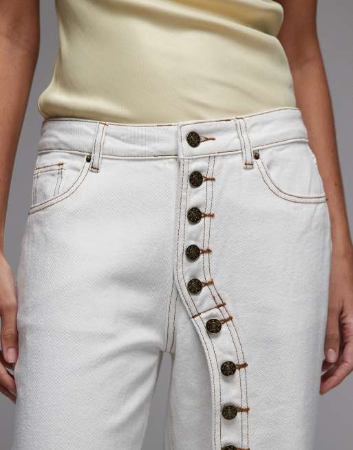 Lioness – Penny – Jeans in Weiß mit asymmetrischer Knopfleiste und Relaxed-Fit, 5 von 5