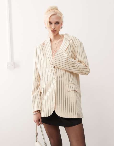Lioness pinstripe blazer in cream stripe - view 1
