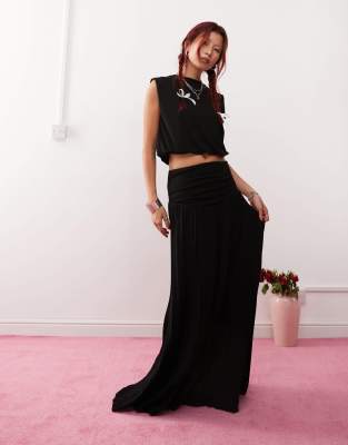 Lioness - Plissierter Maxi-Strickrock in Schwarz mit tiefem Bund, Kombiteil