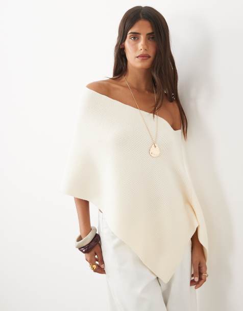Lioness - poncho asimétrico de punto en blanco - view 1