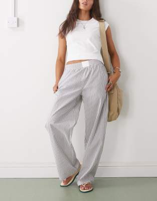 【BAON】Danimo Stripe Banding Wide Long Pants Lioness poplin boxer style waistband wide leg pants in blue