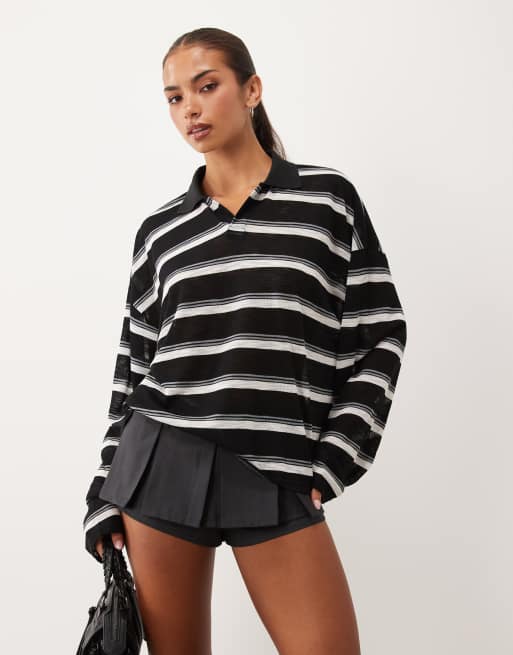 Lioness Rebels collared long sleeve top in black stripe, 2 of 4