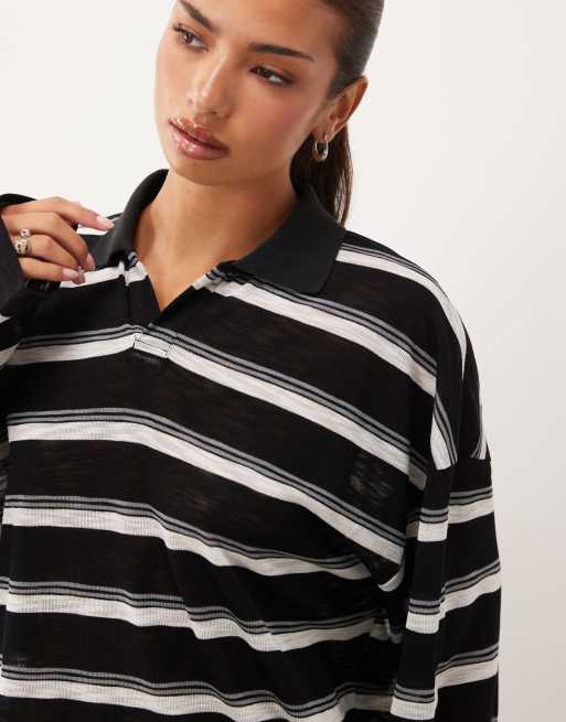 Lioness Rebels collared long sleeve top in black stripe, 3 of 4