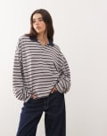 [Lioness] Lioness Rebels contrast collar detail wide sleeve oversized jersey top in multi stripe XXL NOIR STRIPE