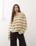 [Lioness] Lioness Rebels contrast collar detail wide sleeve oversized jersey top in yellow stripe-Multi M HONEY STRIPE