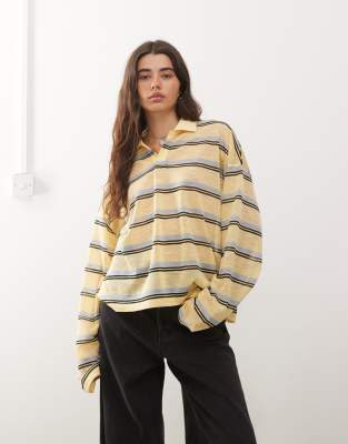 Lioness Rebels Contrast Collar Detail Wide Sleeves Oversized Jersey Top In Yellow