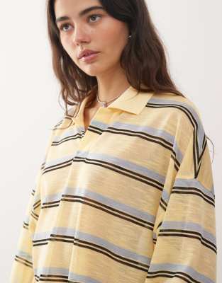 Lioness Rebels Contrast Collar Detail Wide Sleeves Oversized Jersey Top In Yellow