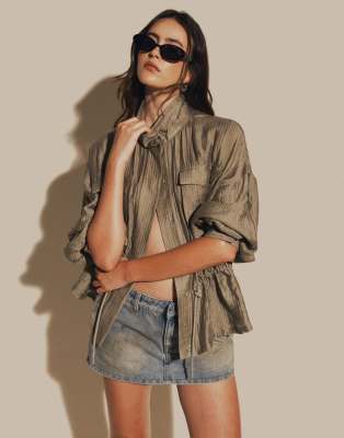 Lioness Rhode cotton blend cargo mini skirt in vintage stone blue wash
