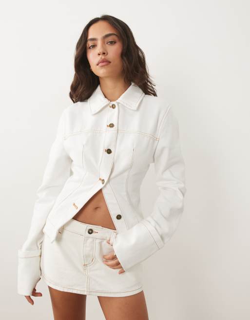 Lioness - Rhode - Mini-jupe ultra courte en denim de coton - Blanc, 3 de 5