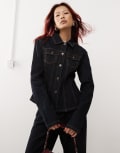 [Lioness] Lioness rider cinch detail denim jacket in dark wash denim (part of a set)-Navy L Dark Denim