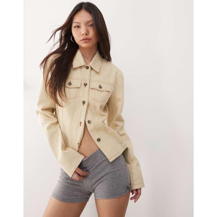 ジャケット・アウター gold button collarless denim jacket Collarless Gold Button Denim Jacket – Pixie Mai Boutique