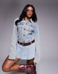 [Lioness] Lioness rider cinch detail denim jacket in light wash denim (part of a set)-Blue S Light denim
