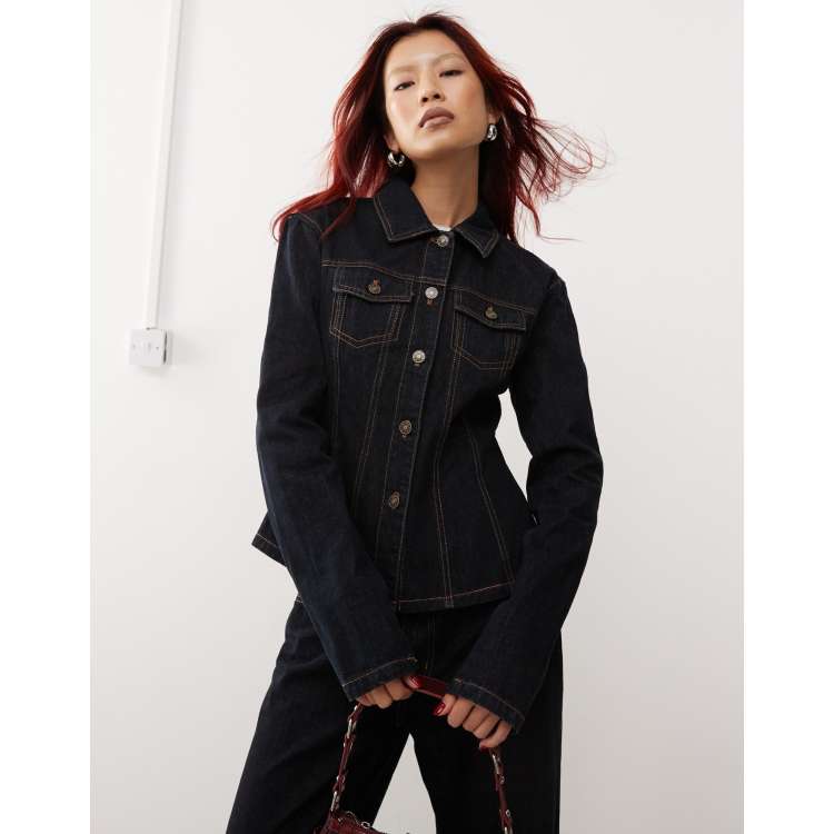 Lioness rider cinch detail jacket in dark wash denim - part