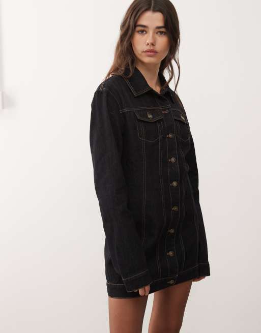 Lioness Rider cotton rich denim cinched waist button through mini dress in  dark wash